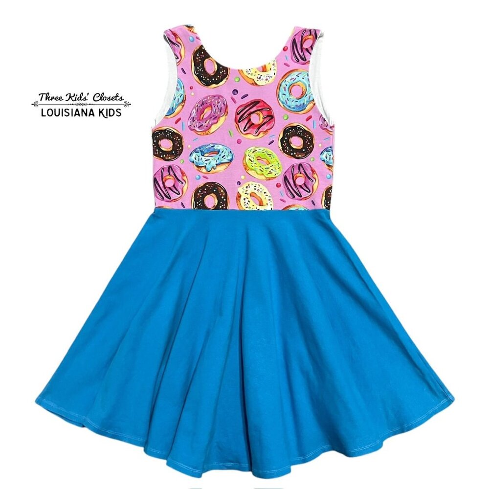 Malia + Kai 8Y Blue & Pink Donut Twirl Dress